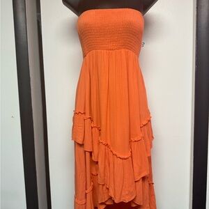 Orange Strapless Layered Dress